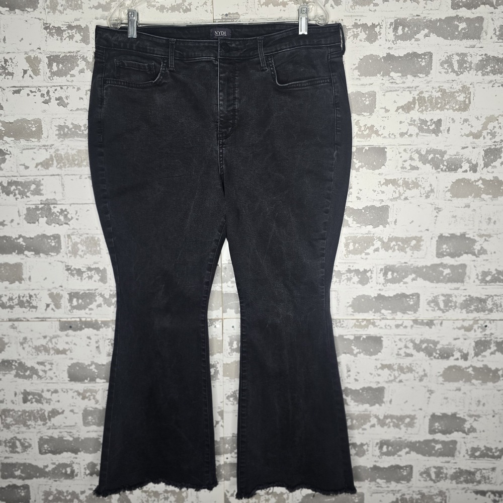 NYDJ Jeans Womens 18 Charcoal Black Flare Leg Raw Hem Crop Boho Stretch Denim